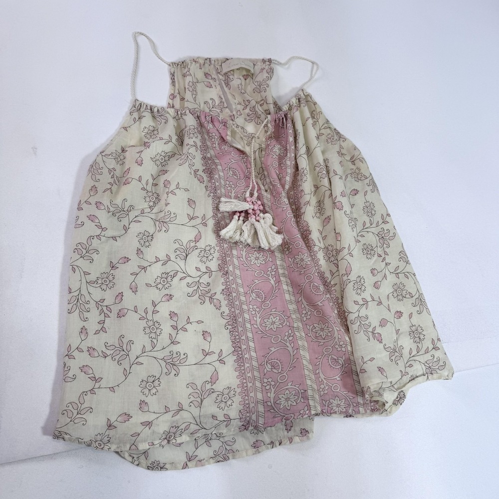Love Sam Tank Top Womens Medium White Pink Floral Tassel High Neck Boho Cami